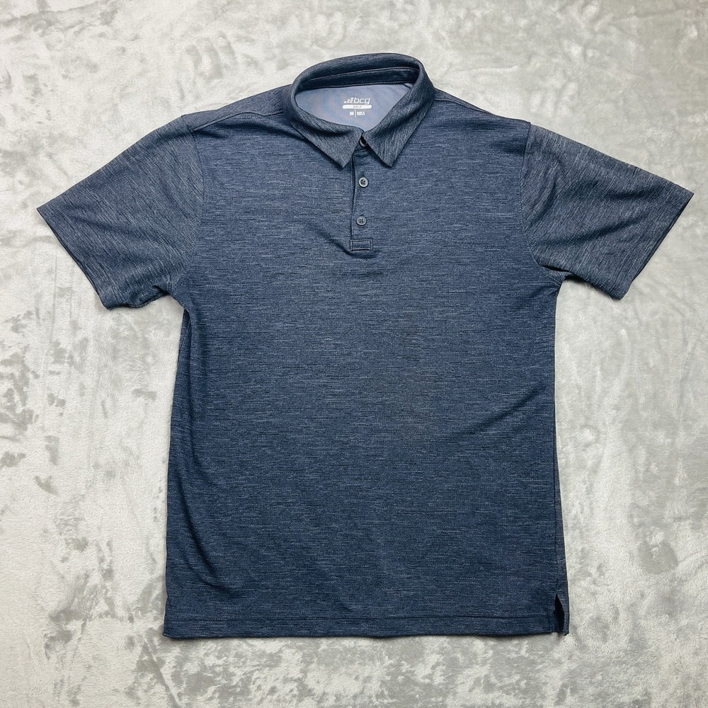 BCG Golf Polo Shirt Mens Medium Performance Polyester Blue Gray Marbeled